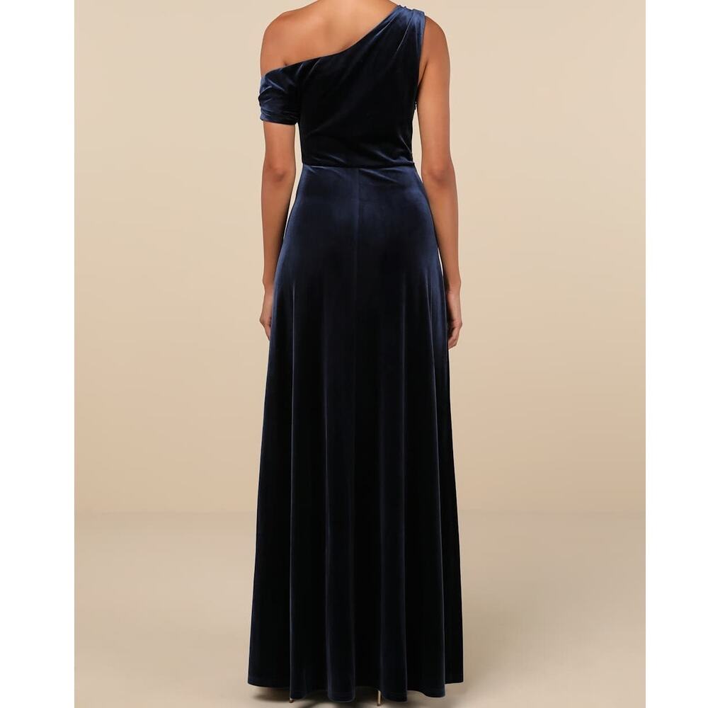 NEW Lulus Coveted Confidence Off-The-Shoulder Velvet Asymmetrical Maxi Dress - Picture 4 of 10
